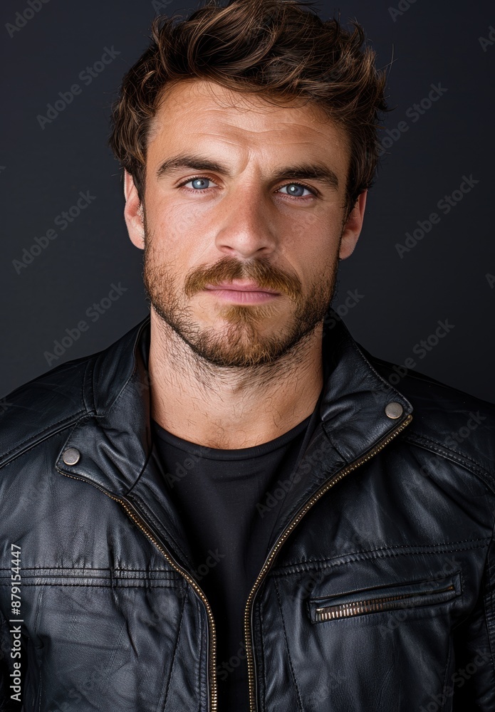 Handsome man with beard wearing leather jacket Handsome man with beard wearing leather jacket