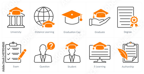 A set of 10 School and Education icons as university, distance learning, graduation cap