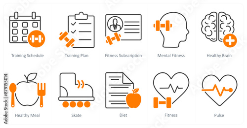 A set of 10 Sports and Fitness icons as training schedule, training plan, fitness subscription