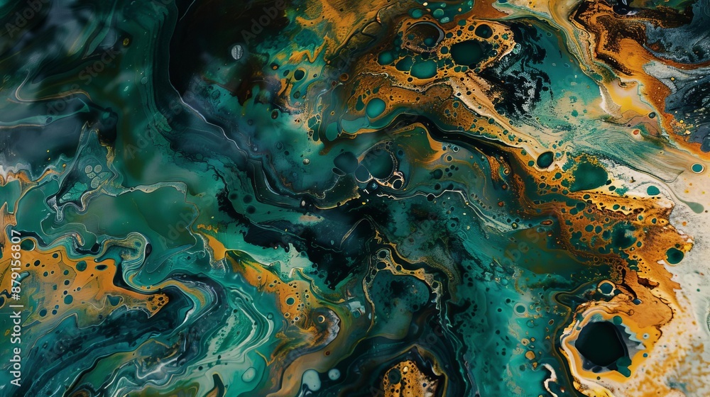Abstract art with swirling colors of green, blue, gold and white. Abstract art with swirling colors of green, blue, gold and white.