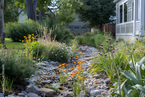 A rain garden in a residential area