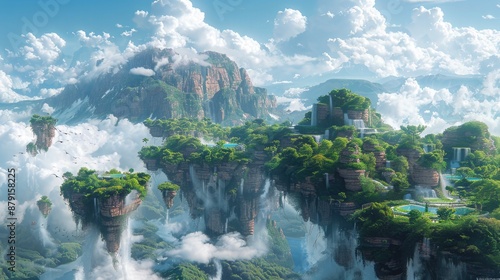 Surreal landscape with floating islands and dreamlike atmosphere, perfect for fantasy themes