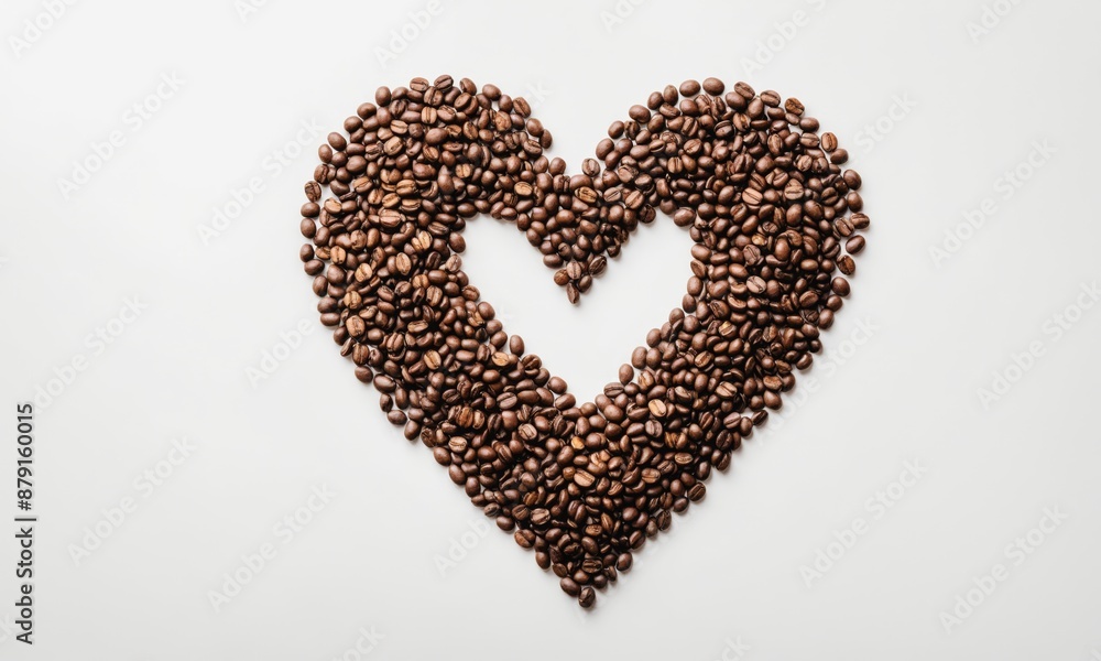 Coffee beans arranged in a heart shape on a white background Coffee beans arranged in a heart shape on a white background