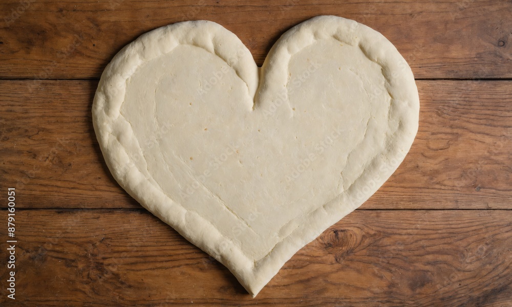 Heart-shaped pizza dough on wooden surface Heart-shaped pizza dough on wooden surface