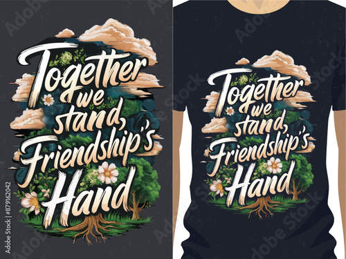 Together We Stand, Friendship's Hand Typography T-Shirt Design Friends Forever, Together Always photo