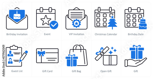 A set of 10 Party and Celebration icons as birthday invitation, event