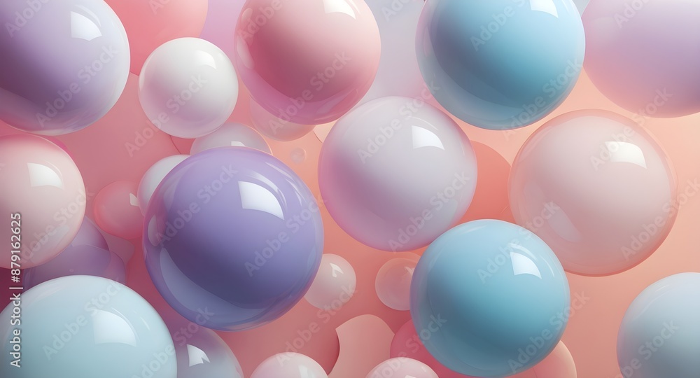 Pastel-Colored Cluster of Shiny Reflective Balls on Light Pink Background Pastel-Colored Cluster of Shiny Reflective Balls on Light Pink Background