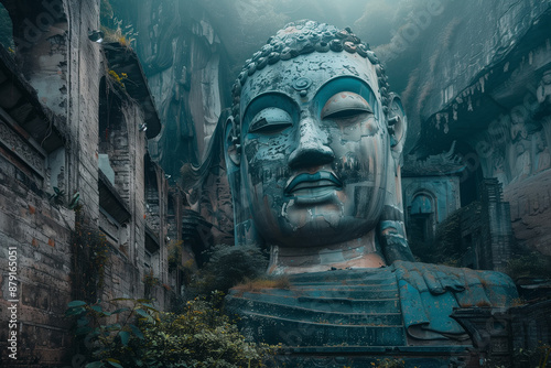 huge Buddha statue abandoned in the deep mountains showing spirituality in buddhism  © N. W.