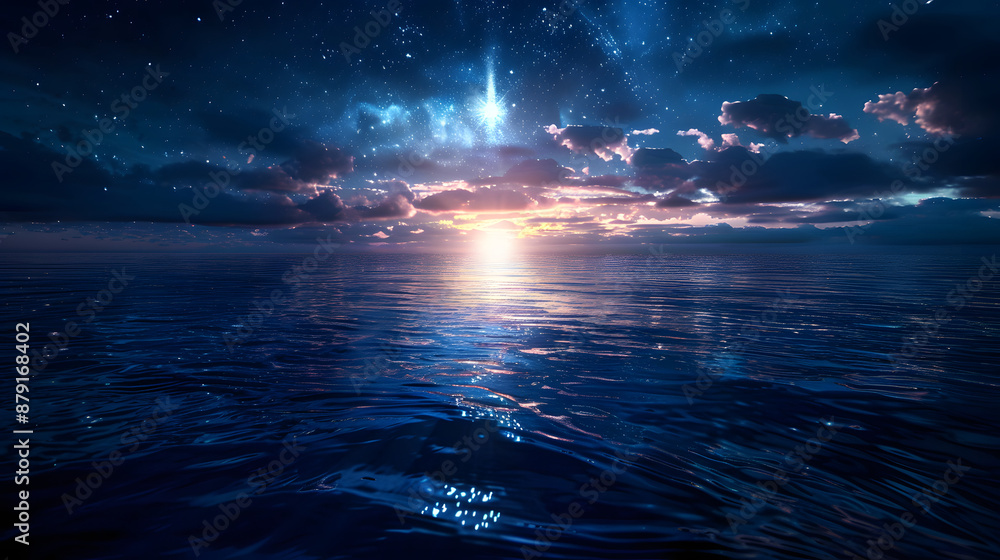 Beautiful landscape of sea Ocean in the night time. night landscape of Ocean.