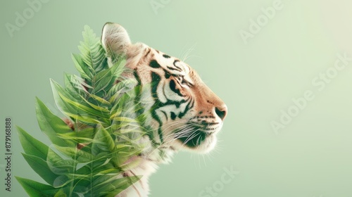 Capture the essence of the wild through double exposure images of tigers immersed in lush, verdant surroundings.