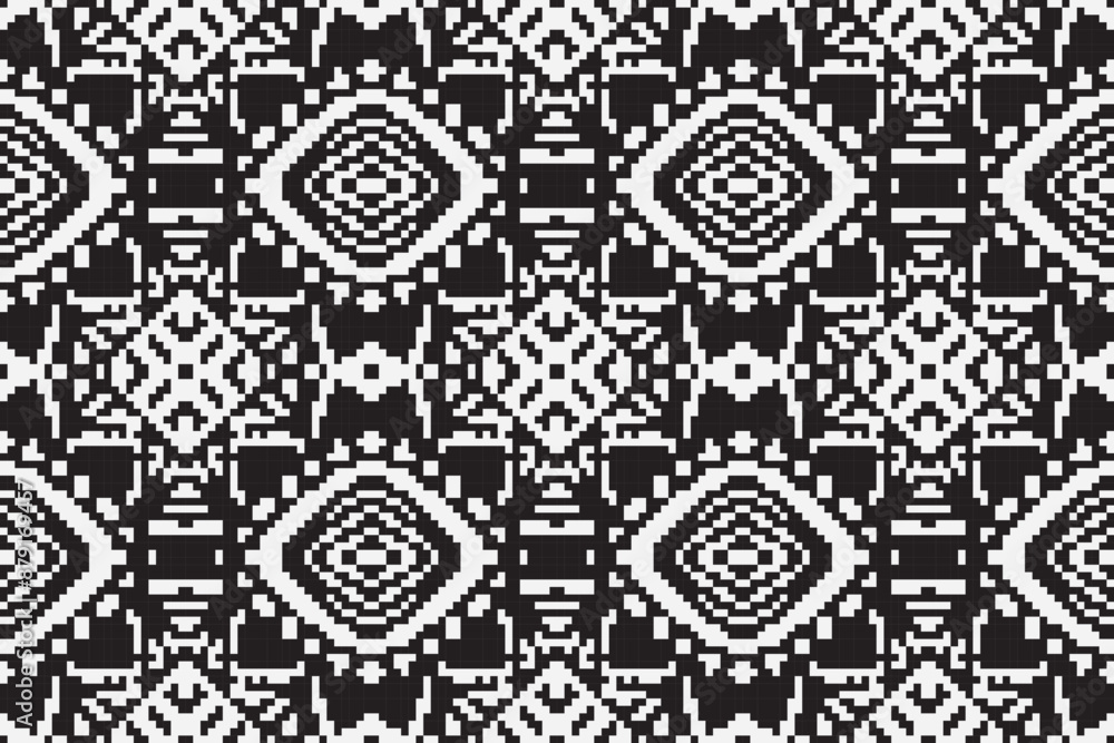 Ethnic seamless monochrome pattern vector image, Monochrome pixel background. Abstract seamless pattern with small random scattered squares, rectangles, tiny dots. Black and white minimal Ethnic seamless monochrome pattern vector image, Monochrome pixel background. Abstract seamless pattern with small random scattered squares, rectangles, tiny dots. Black and white minimal