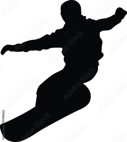 Snowboarding player silhouette full body. Snowboarder posing illustration. People doing extreme sport.