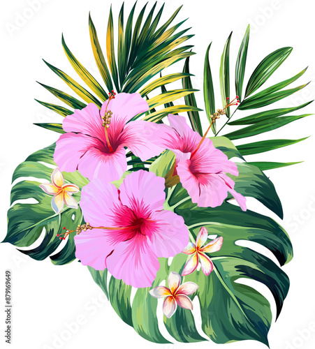 Bouquet of tropical flowers. Exotic, paradise flowers. Hawaiian bouquet