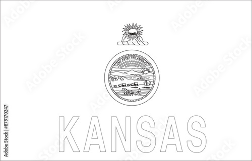 Kansas Flag, United States Flags, Black and White Image, Vector Image, Editable illustration, Geography, Learn US Flags