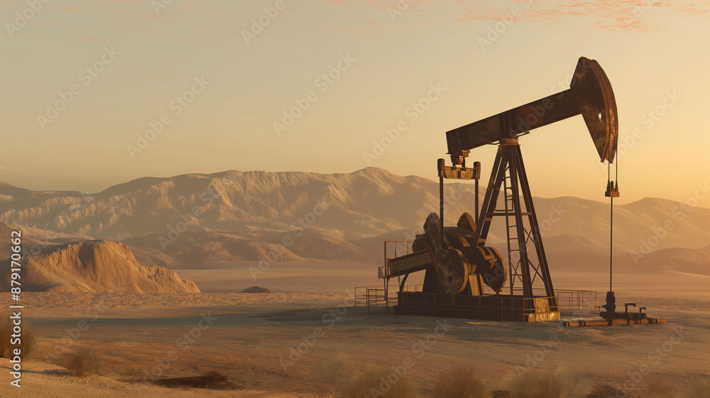 oil pump jack in desert work on oilfield oil pump jack in desert work on oilfield