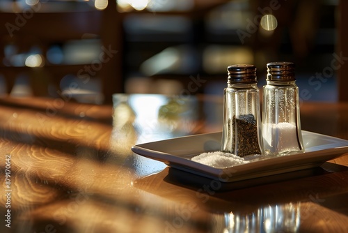 set pair of salt and pepper shakers on the table