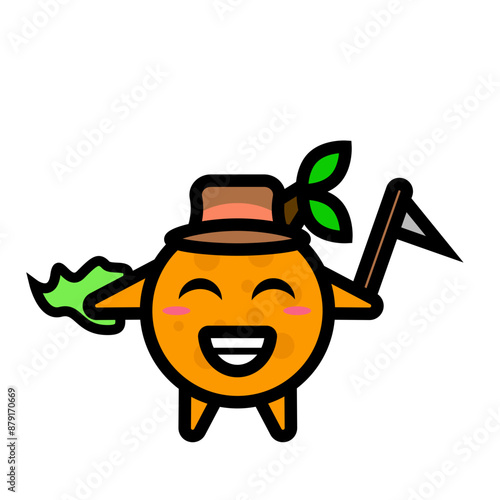 the farmer's orange mascot carries a sickle