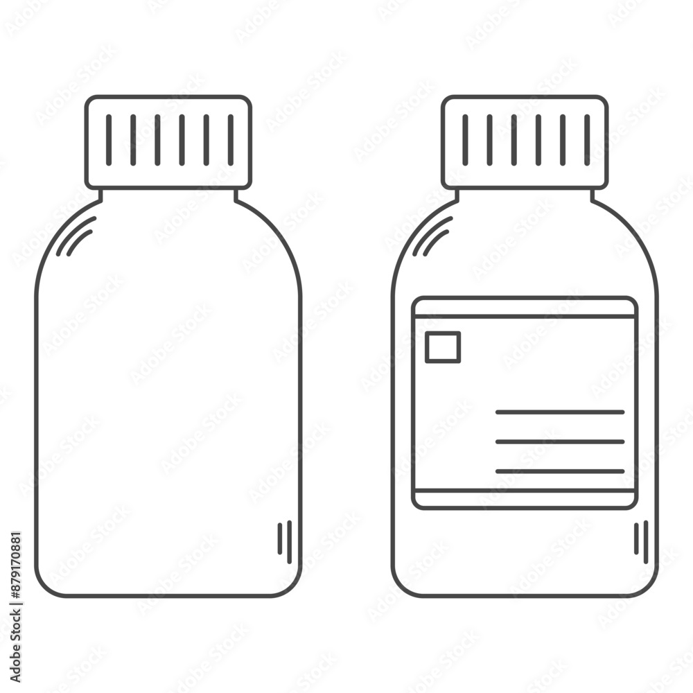 Outline drawing of medicine bottle for pills and drugs. Vitamins and supplements container. Editable stroke Outline drawing of medicine bottle for pills and drugs. Vitamins and supplements container. Editable stroke