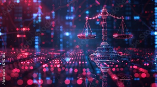 Digital Scales of Justice in Neon Lights