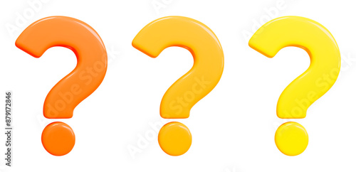 3d set of tangerine, orange, yellow colors question mark. Faq problem solution symbol. Vector illustration on isolated background.	