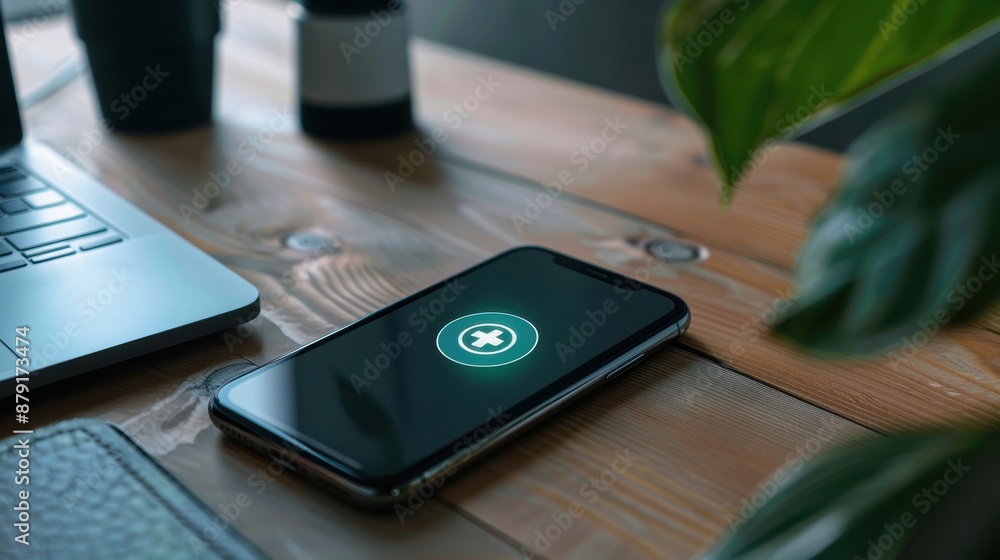 A cell phone with a heart on it is on a wooden table A cell phone with a heart on it is on a wooden table