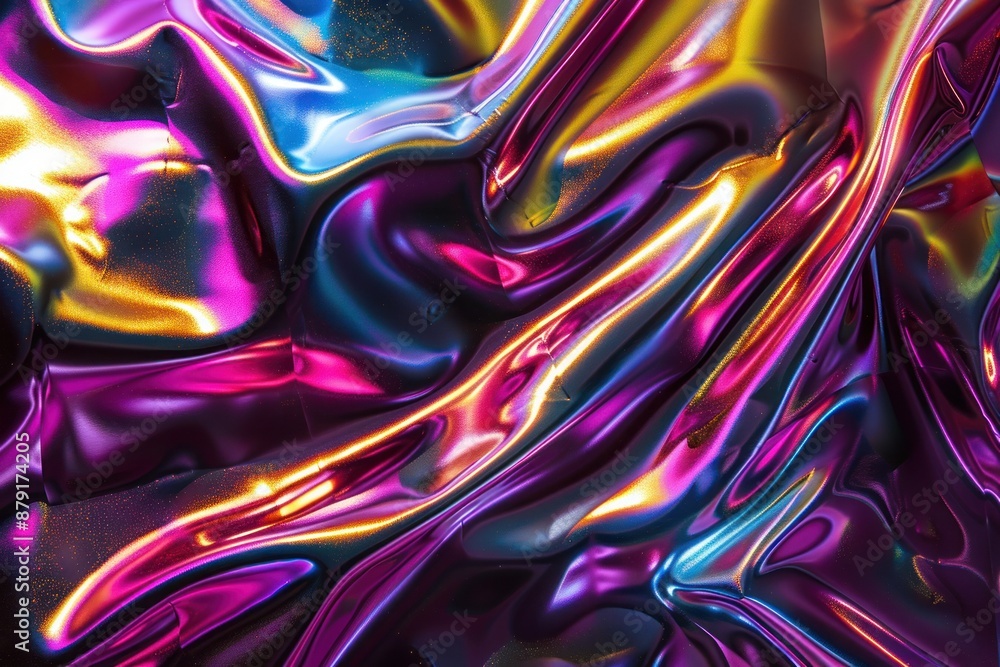 Obraz premium Dark liquid metallic texture with holographic colors, seamless tile pattern
