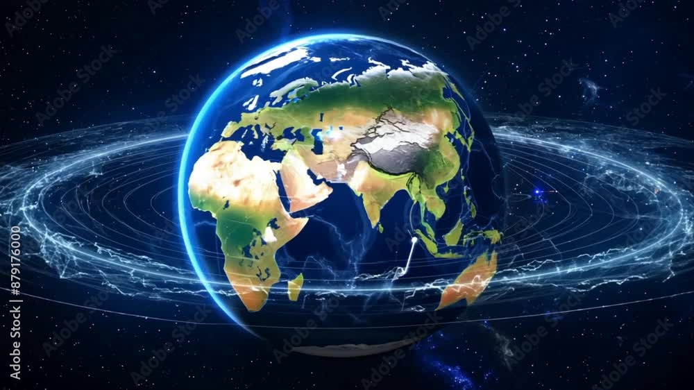 A captivating artwork showcasing the intricate dance of 5G signals encircling the planet, reminiscent of a celestial ballet. A captivating artwork showcasing the intricate dance of 5G signals encircling the planet, reminiscent of a celestial ballet.