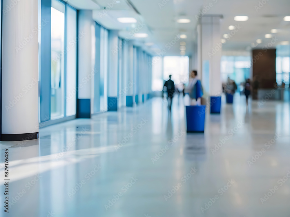 Light Blue Blurred Background of a Spacious Office Hallway. Generative Ai Light Blue Blurred Background of a Spacious Office Hallway. Generative Ai