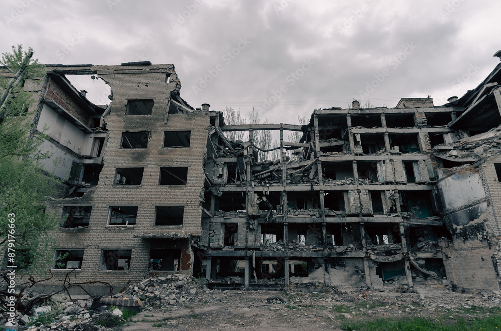 destroyed building in a city lost in the war in Ukraine destroyed building in a city lost in the war in Ukraine