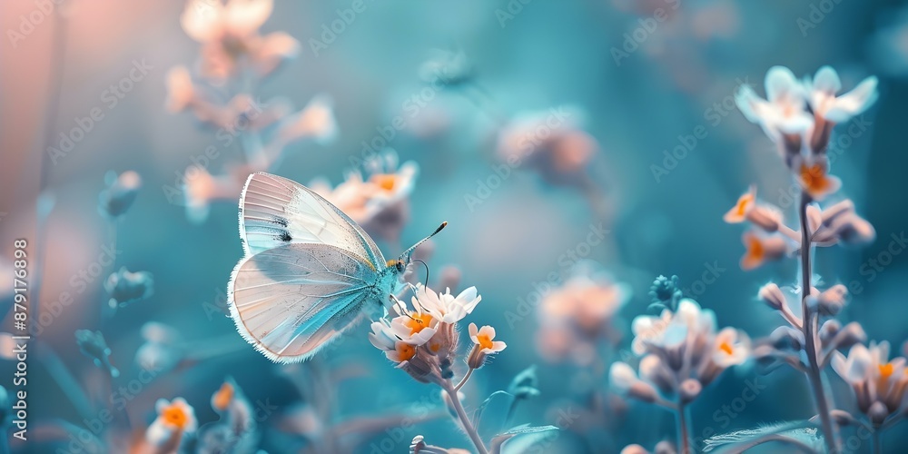custom made wallpaper toronto digitalMacro Photography of Wildflowers and Butterfly in Serene Blue Hues. Concept Macro Photography, Wildflowers, Butterfly, Serene Blue Hues