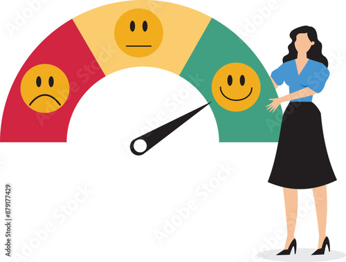 Performance evaluation, employee rating assessment, appraisal review or high potential employee, staff achievement, excellent job candidate concept, happy businessman on high performance gauge