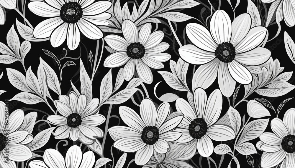 Abstract black and white flower art pattern Abstract black and white flower art pattern
