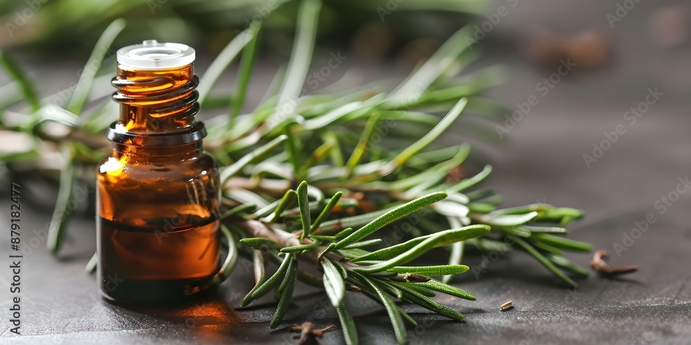 Benefits of Rosemary Oil for Hair Growth, Scalp Health, and Stress Relief. Concept Hair Care, Scalp Health, Stress Relief, Essential Oils, Beauty Benefits Benefits of Rosemary Oil for Hair Growth, Scalp Health, and Stress Relief. Concept Hair Care, Scalp Health, Stress Relief, Essential Oils, Beauty Benefits