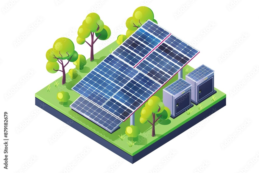 lithium battery li ion solar cell power pack solar plant energy, isometric lithium battery li ion solar cell power pack solar plant energy, isometric