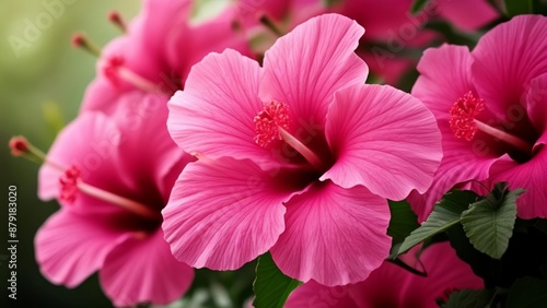  Vibrant pink hibiscus flowers in bloom