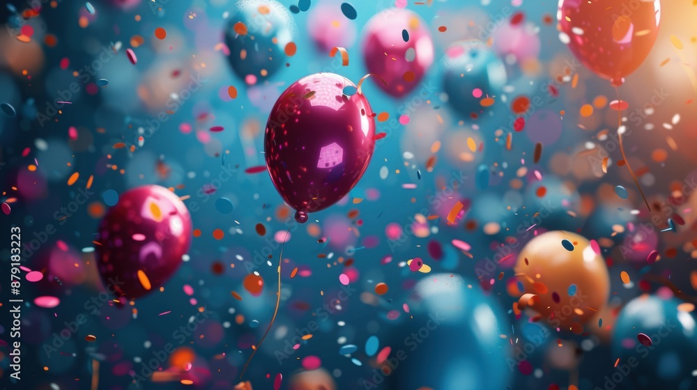 A joyful scene with colorful balloons and confetti floating in the air, creating a lively and celebratory atmosphere. A joyful scene with colorful balloons and confetti floating in the air, creating a lively and celebratory atmosphere.