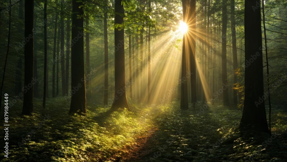 Obraz premium Sunlit path in a serene forest