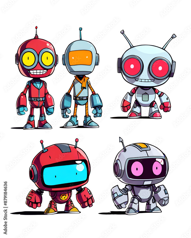 A group of robots with different colors and sizes A group of robots with different colors and sizes