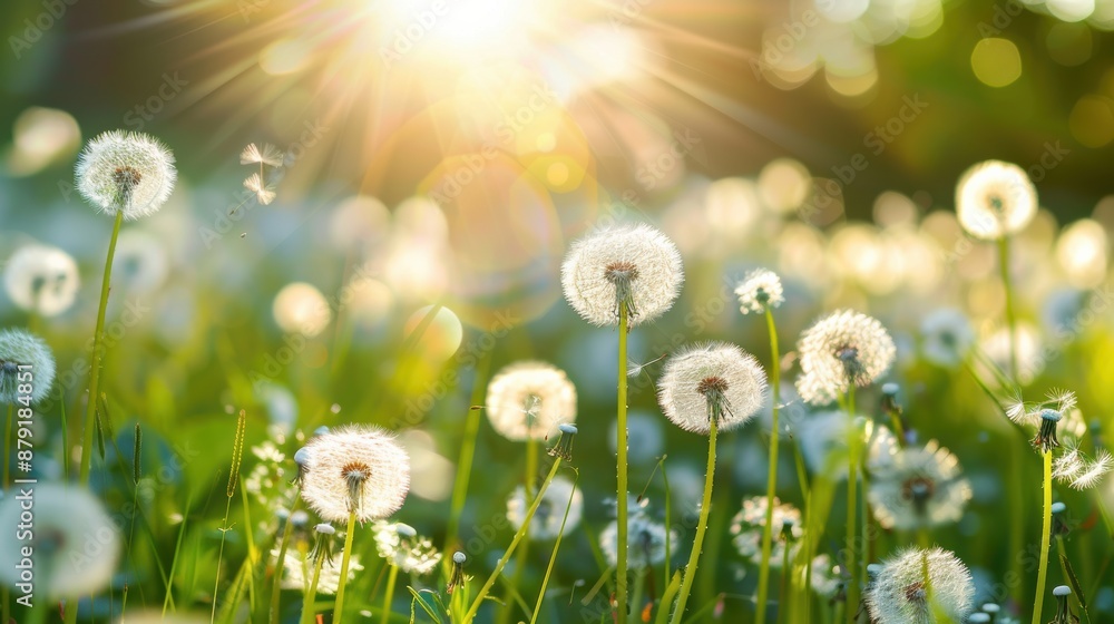 Meadow full of dandelion flowers in sunny day Meadow full of dandelion flowers in sunny day