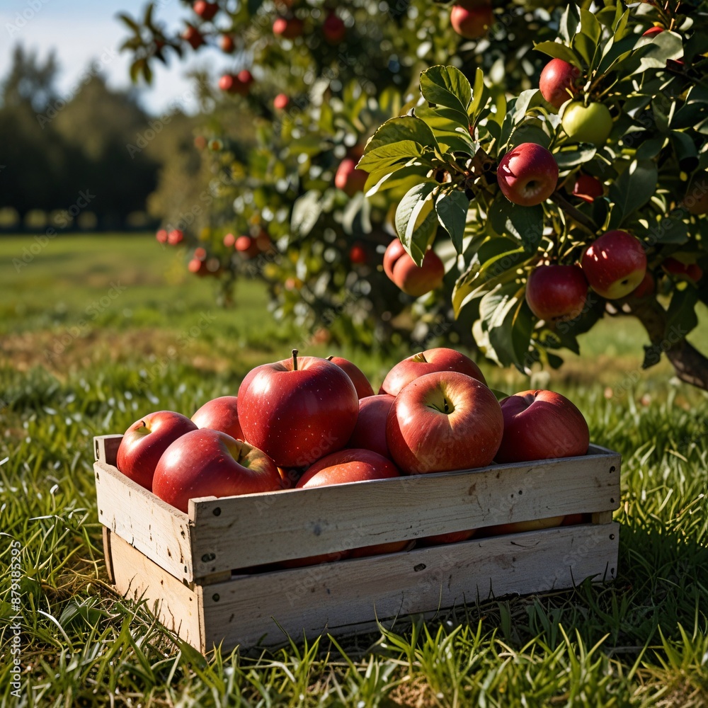 apples in a basket or apple tree, Ai Generated.