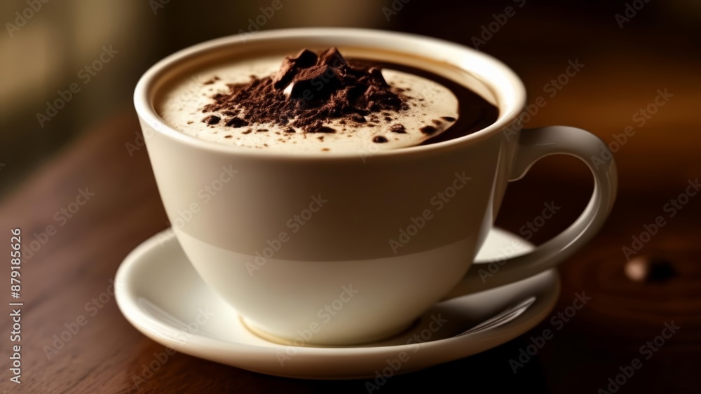 Deliciously frothy chocolate drink with a sprinkle of cocoa on top Deliciously frothy chocolate drink with a sprinkle of cocoa on top