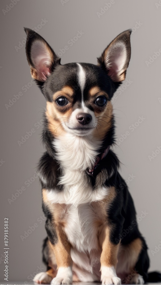 Portrait of a Chihuahua Simple Grey Background with Studio Lighting Portrait of a Chihuahua Simple Grey Background with Studio Lighting
