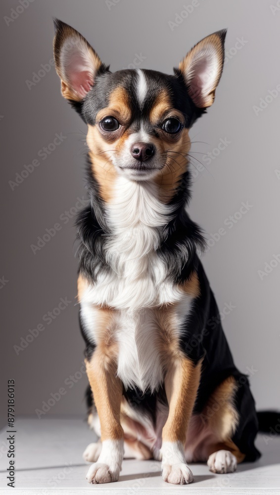 Portrait of a Chihuahua Simple Grey Background with Studio Lighting Portrait of a Chihuahua Simple Grey Background with Studio Lighting