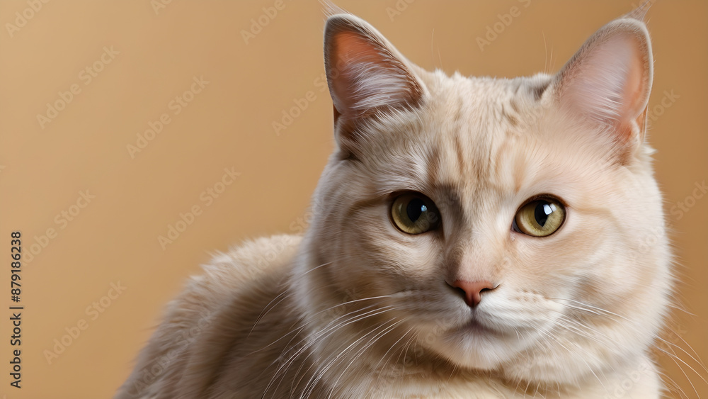 Obraz premium Portrait of a white cat with blue eyes on a brown background