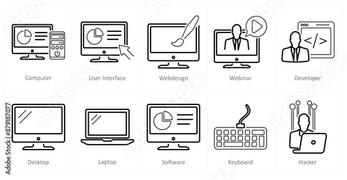 A set of 10 internet computer icons as computer, user interface, web design