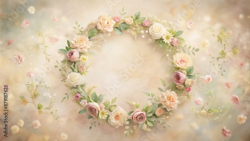 A delicate, pastel-hued floral ring pattern adorns a soft, creamy digital background, perfect for capturing serene maternity moments.