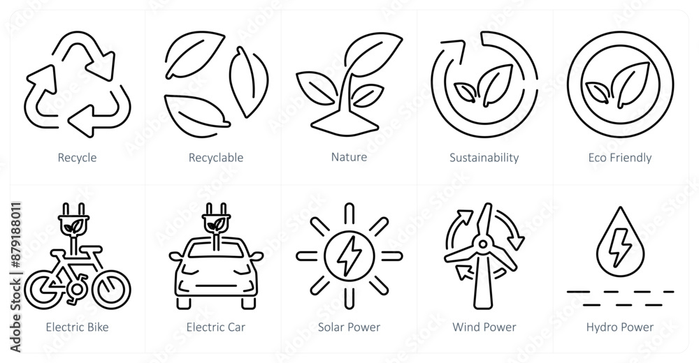 A set of 10 ecology icons as recycle, recyclable, nature A set of 10 ecology icons as recycle, recyclable, nature