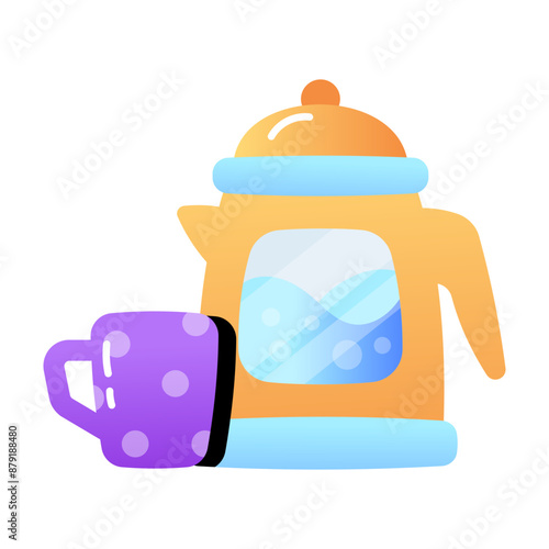 A tea kettle with a cup icon designed in flat style
