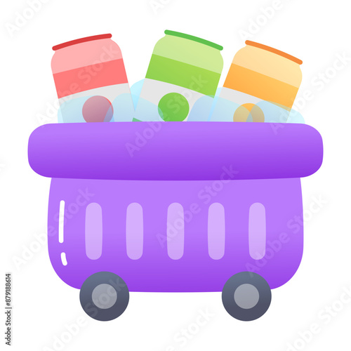 An icebox storage with bottles, flat icon