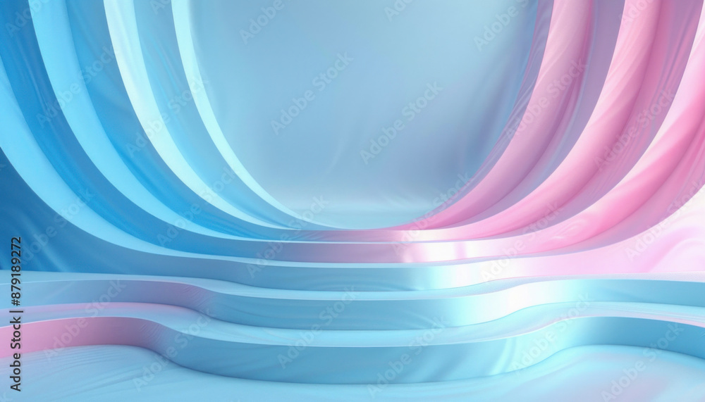 Fototapeta premium A visually appealing abstract scene with stairs and a podium, predominantly in blue and pink tones